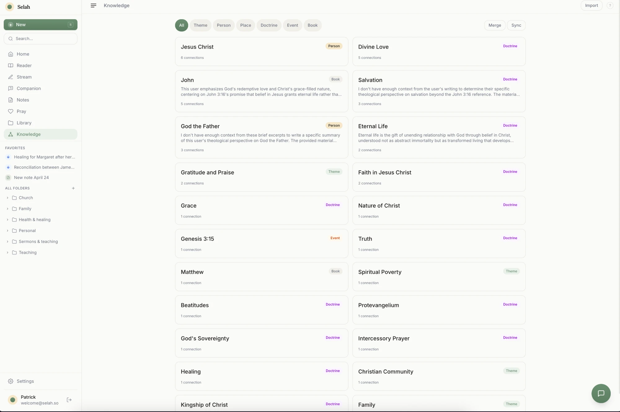 The knowledge graph: concepts extracted from the user's own notes